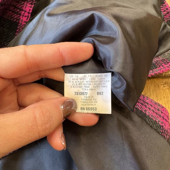 VTG 2 PC Joan Leslie Wool Blend Blazer & Sweater Set Sz 16/XL Fucia Plaid 90s - Picture 6 of 13